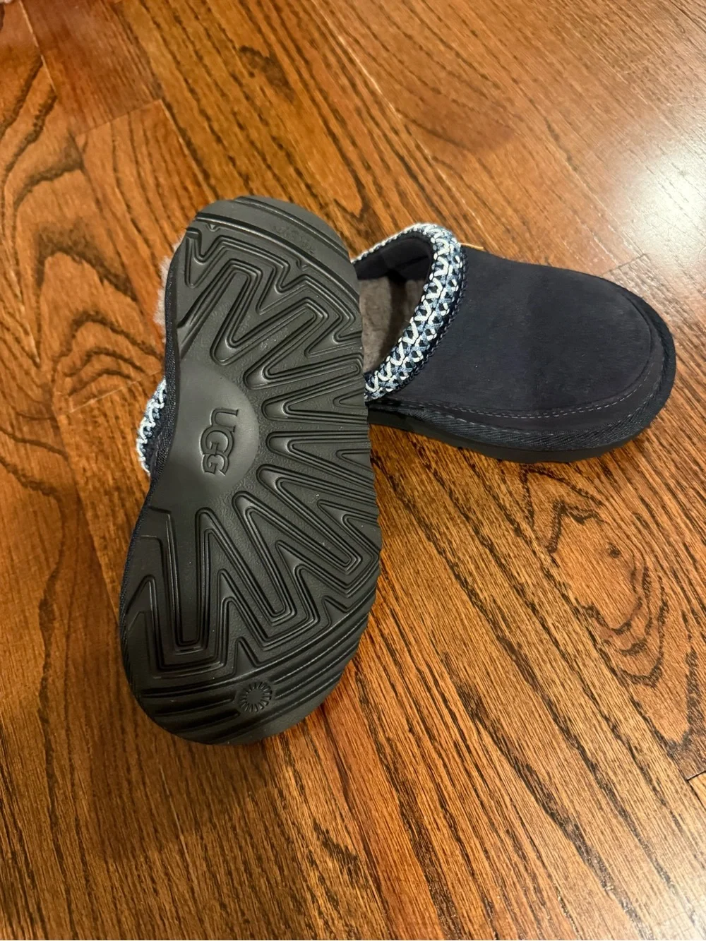 UGG Kids Navy Suede Shearling-Lined Clog Slippers